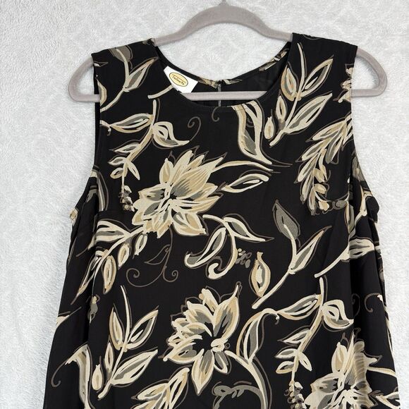 Vtg Talbots Midi Maxi Dress 14 Black Tan Floral Sleeveless Fairygrunge 90s Y2K - Picture 3 of 11